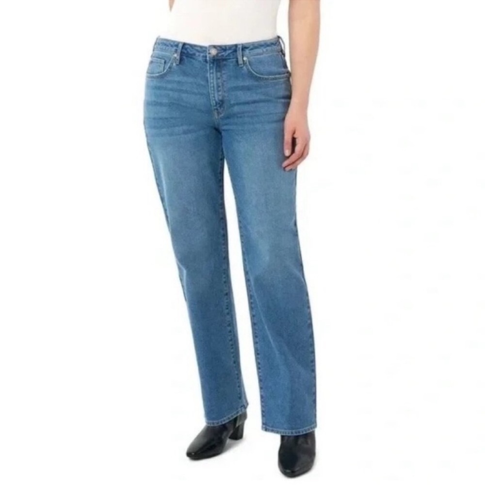 Seven7 Women's High Rise Loose Straight Leg Blue Denim Jeans NWT